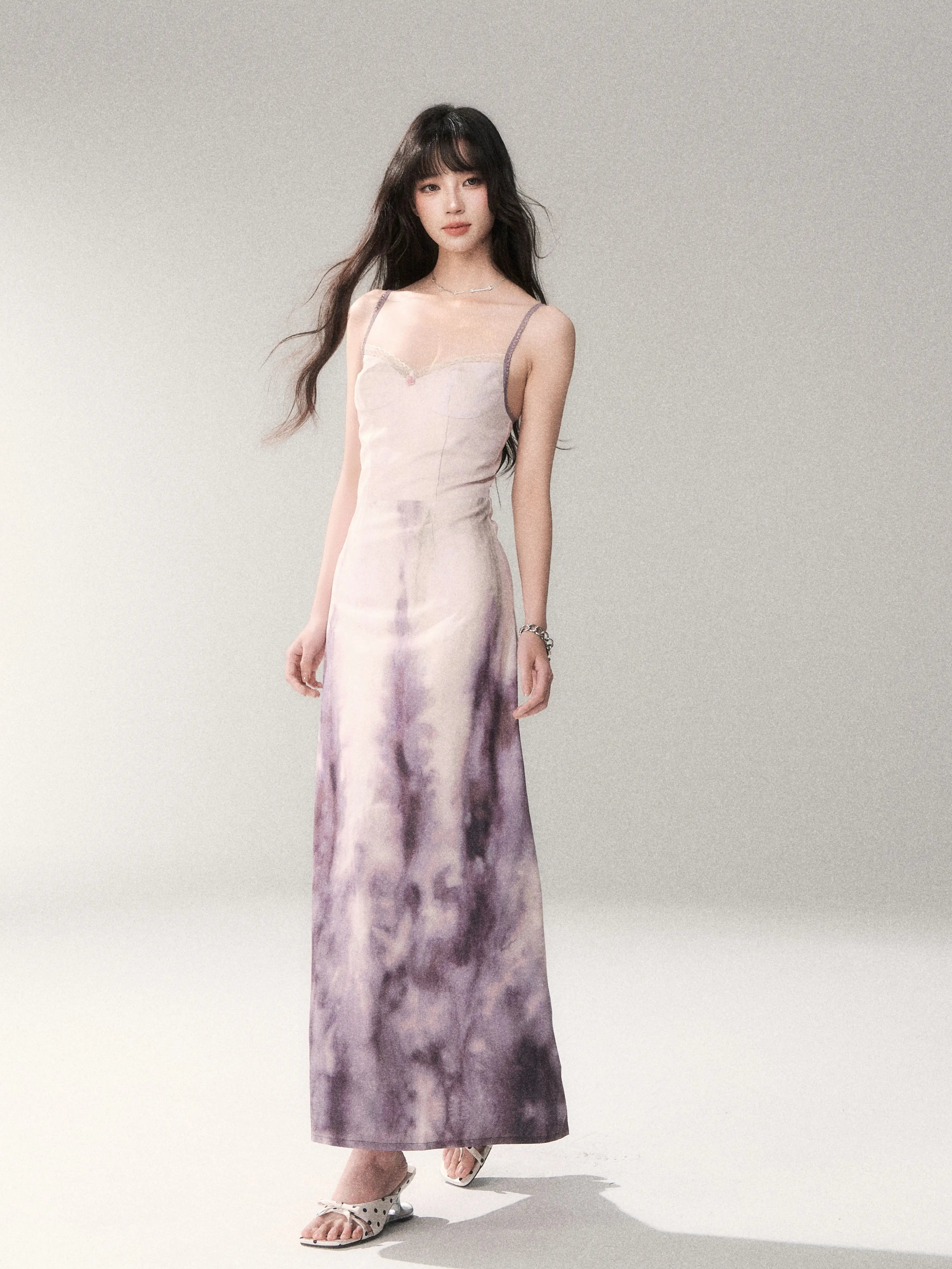 Sunset Lavender Gradient Printed Slip Maxi Dress