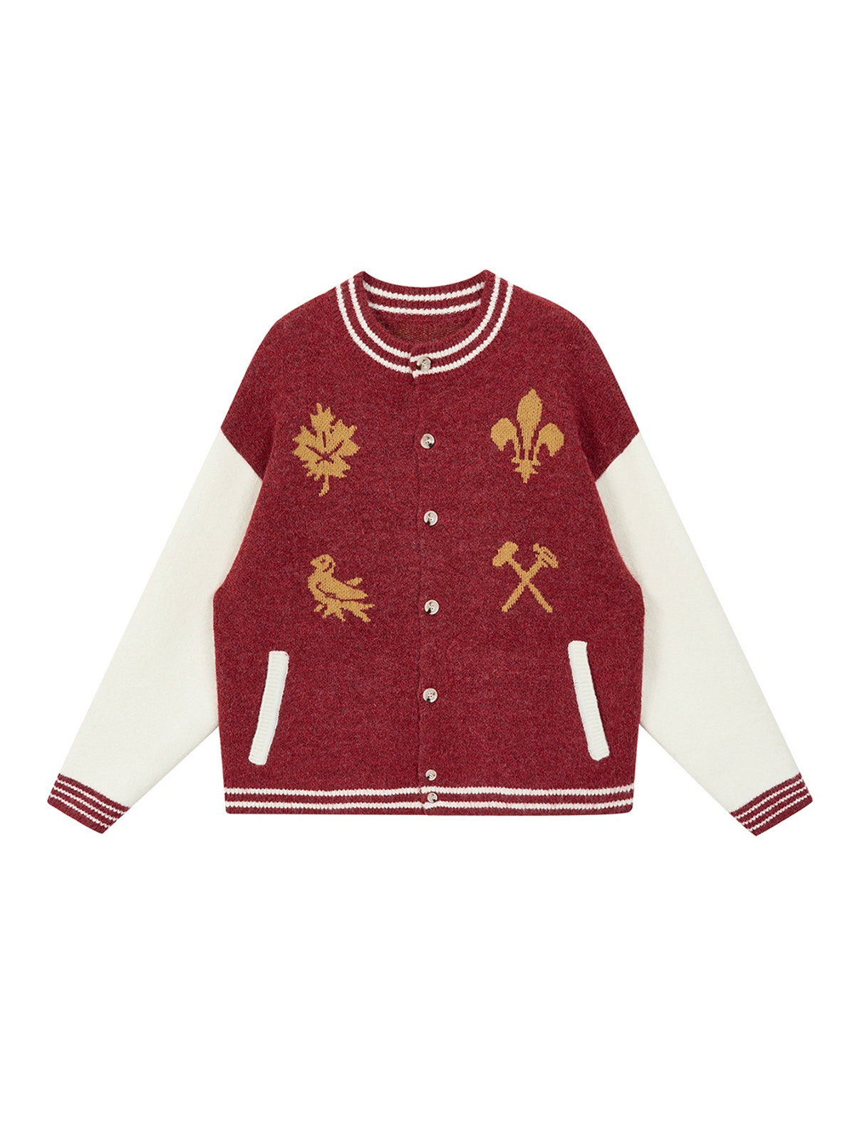 Vintage Crest Jacquard Knit Cardigan - CHINASQUAD
