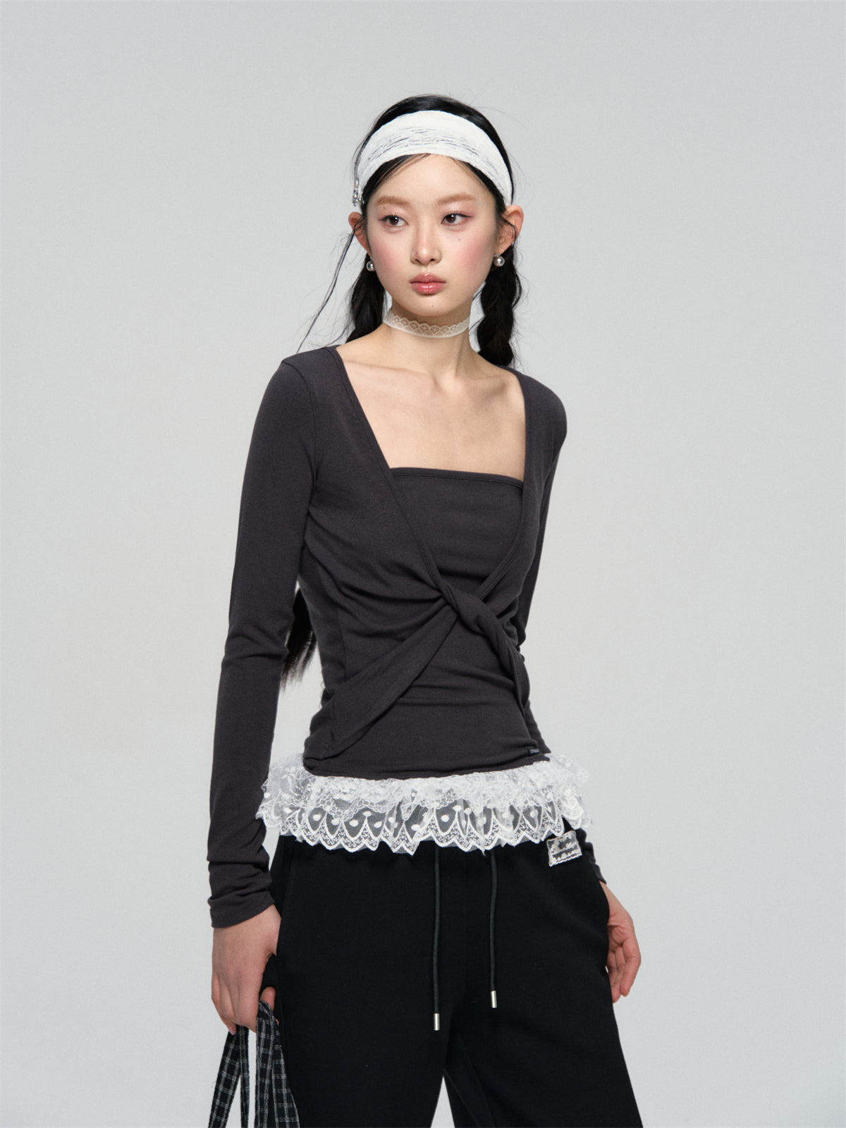 Lace Hem Twist Blouse - CHINASQUAD