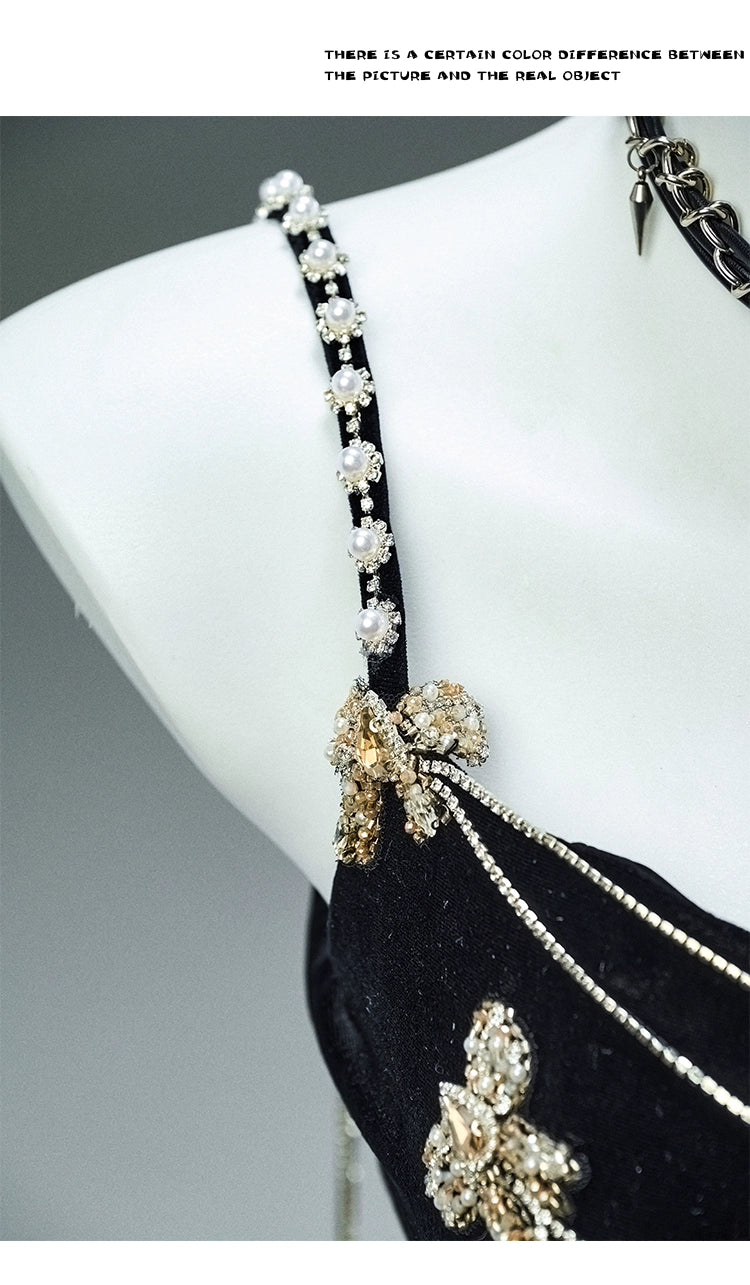 Elegant Black Velvet Couture Gown