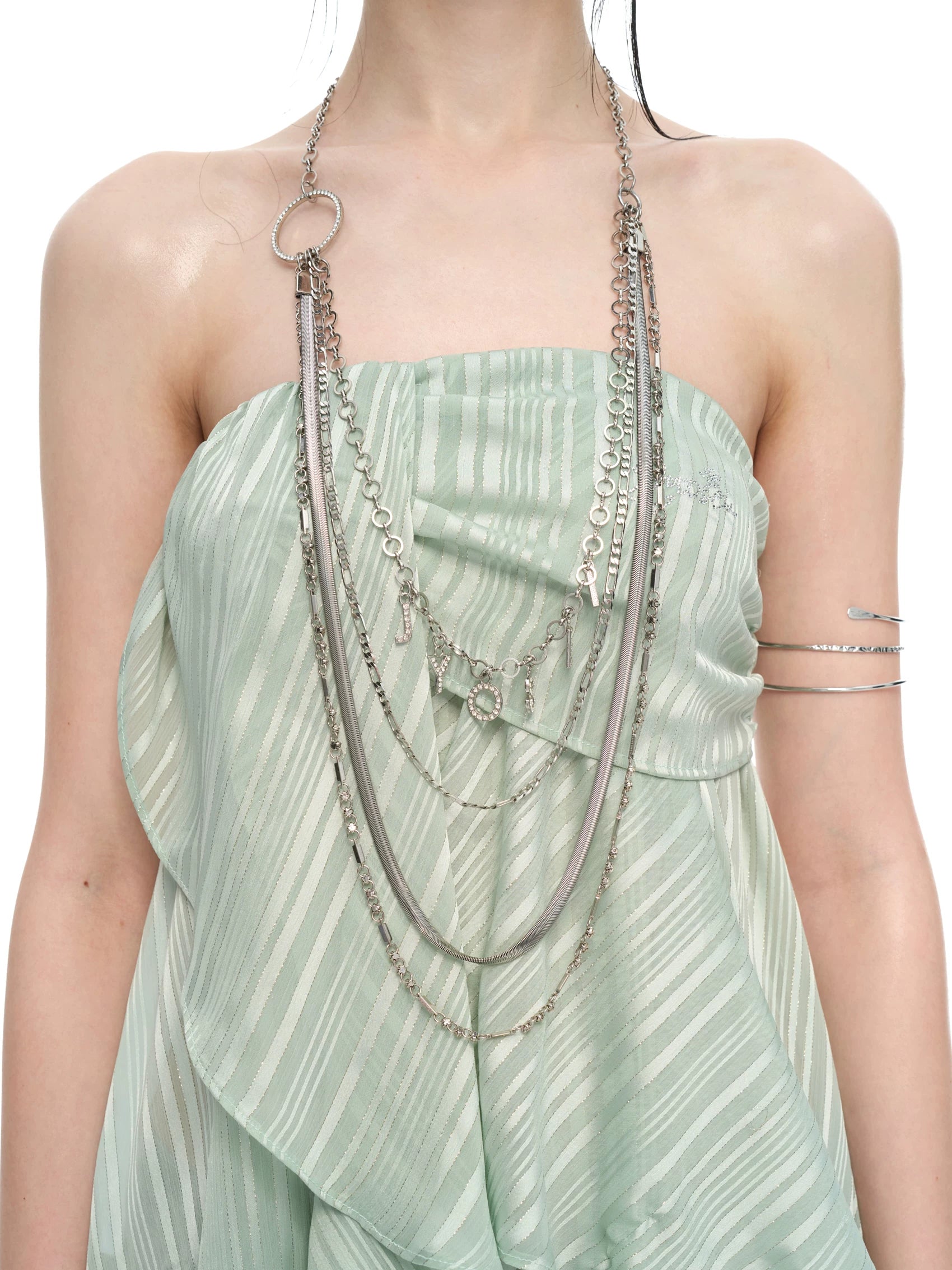 Silver Multi-Layer Crystal Ring Pendant Necklace