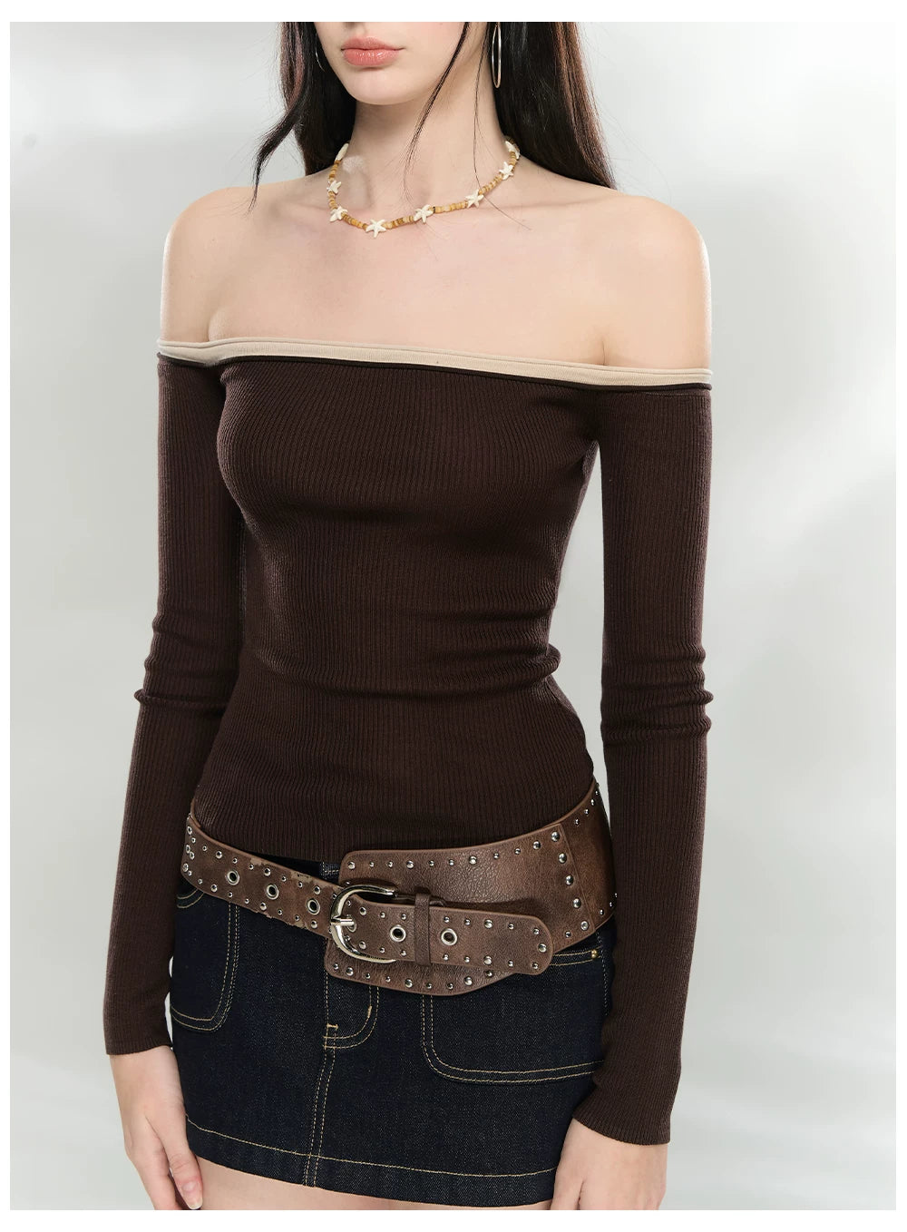 Contrast Trim Off-Shoulder Knit Top