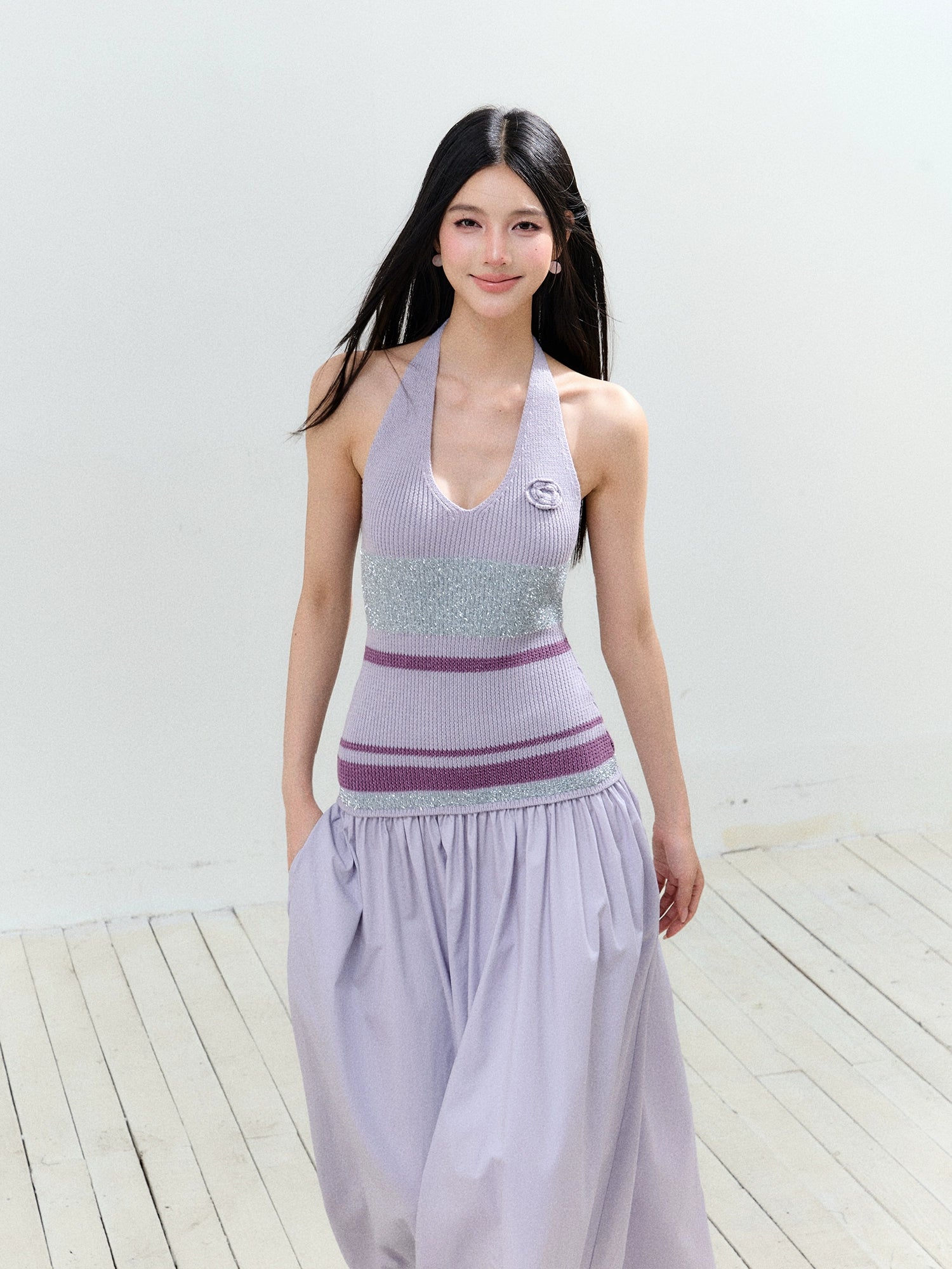 V-Neck Halter Backless Dress - CHINASQUAD