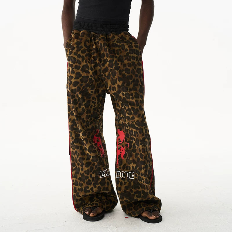 Vintage Leopard Print Relaxed Straight-Leg Track Pants