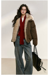 Two-Tone Faux Fur Collar Padded Jacket - CHINASQUAD