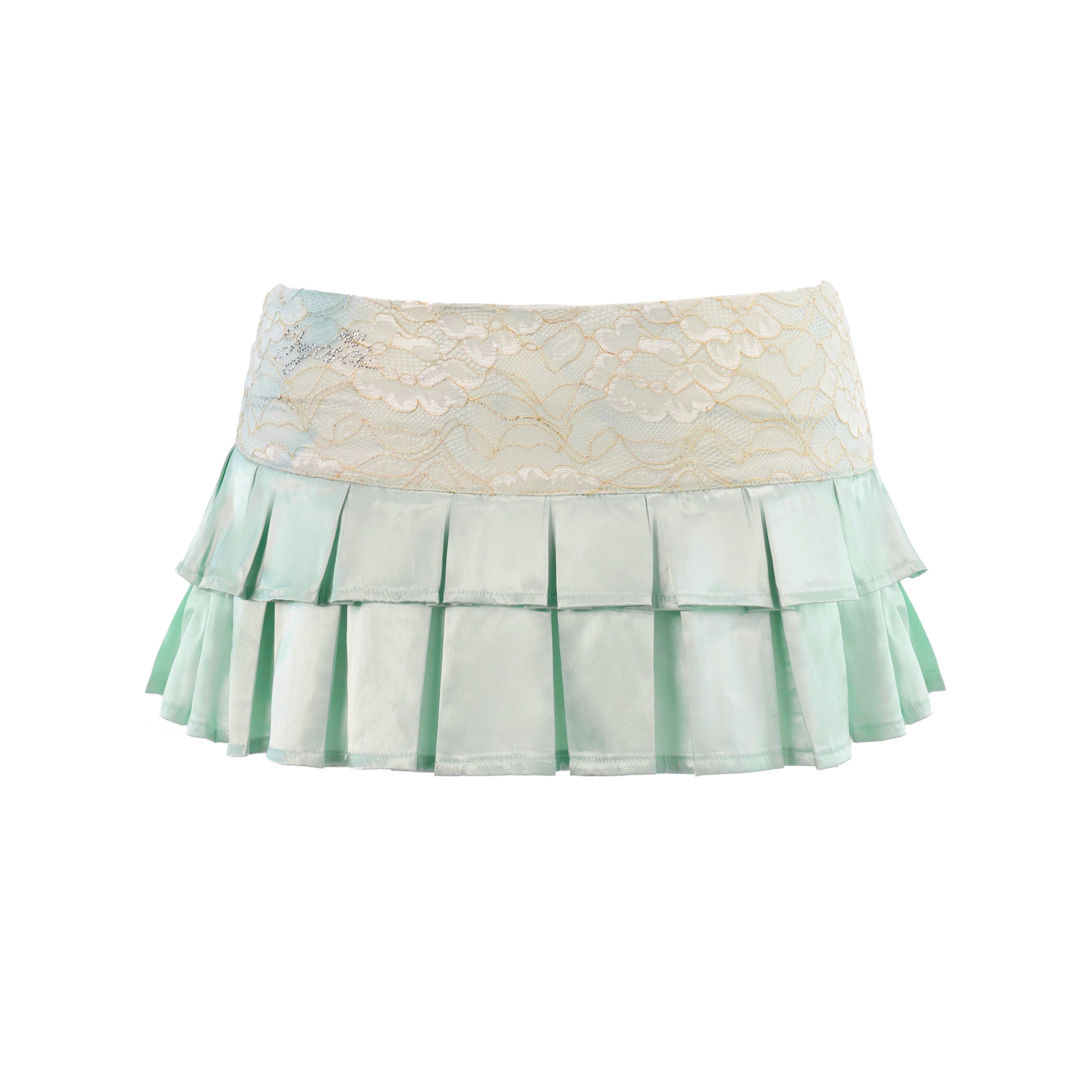 Lace Satin Corset Bandeau & Low-Rise Mini Skirt Set
