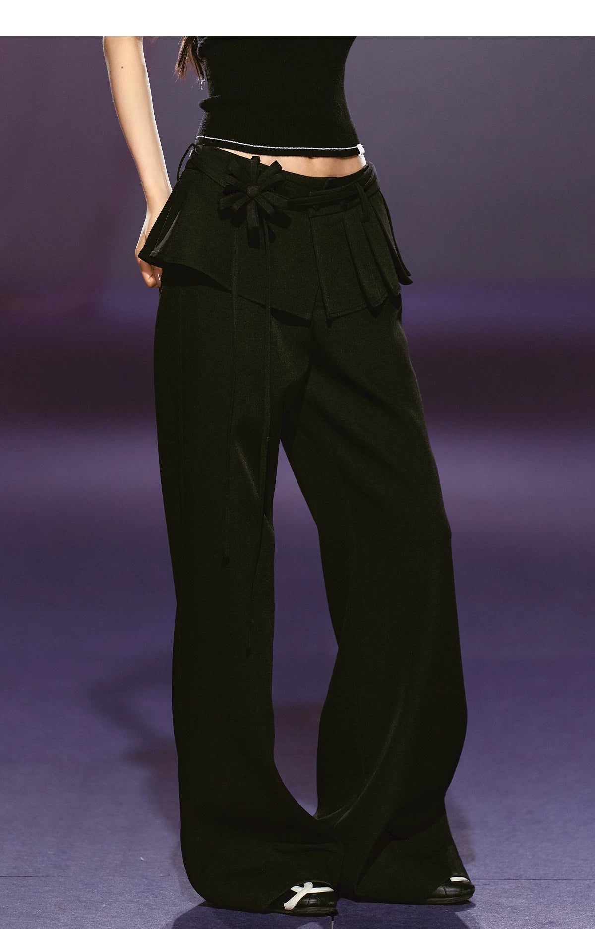 Pleated Faux-Layer Tailored Straight-Leg Trousers