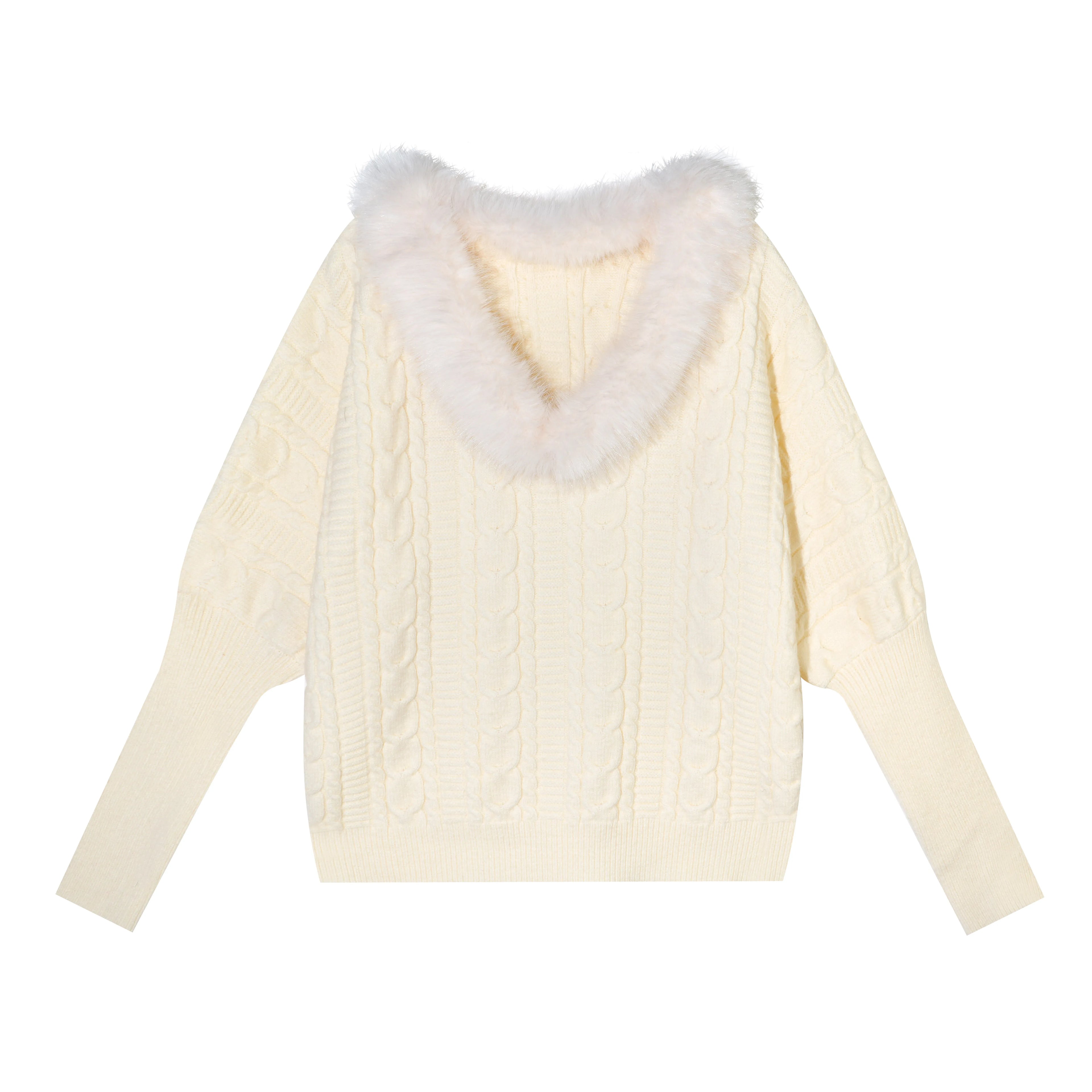 Cable-Knit V-Neck Waist-Shaping Sweater