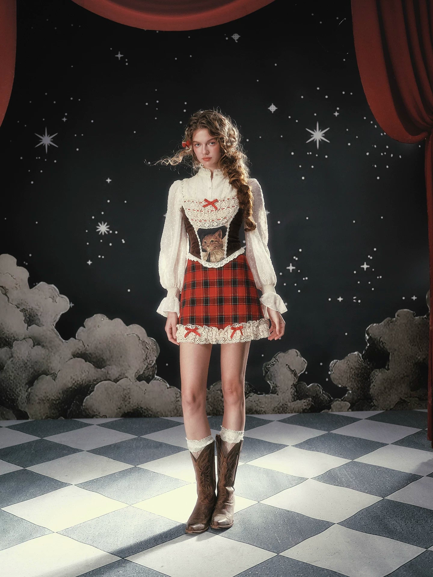 Christmas Night Corset Top & Plaid Skirt Set