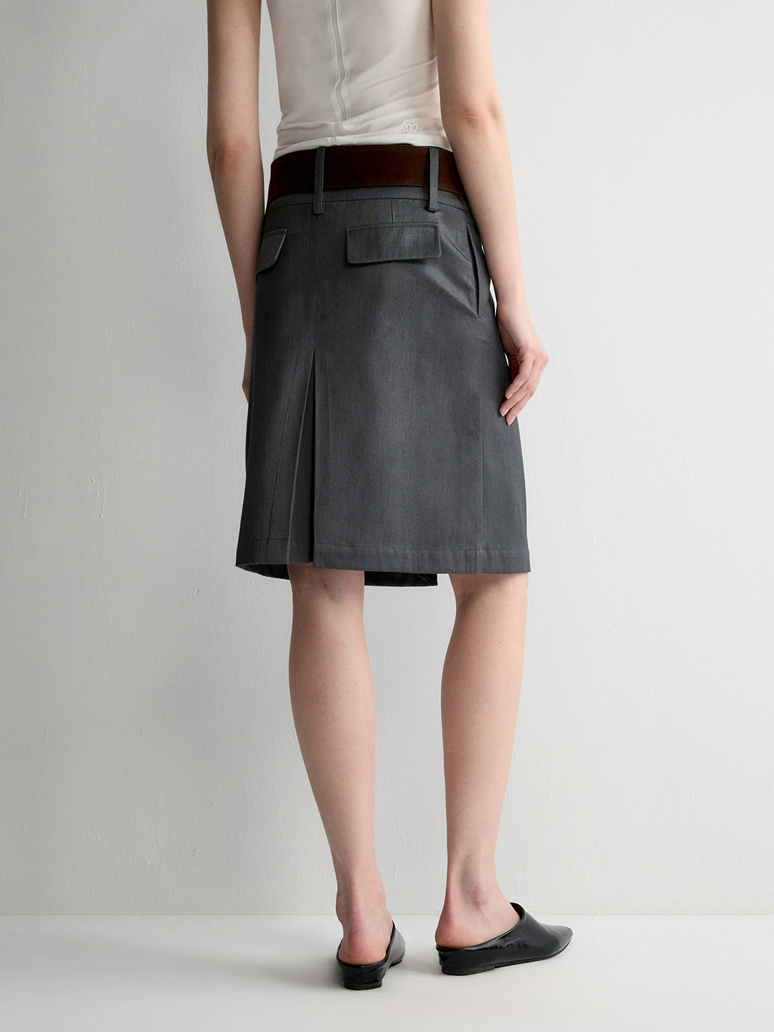 Grey Wool Double-layer Suit Midi Skirt - CHINASQUAD