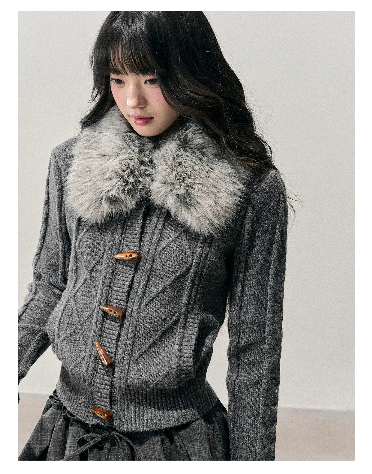 Cable Knit Toggle Cardigan Sweater