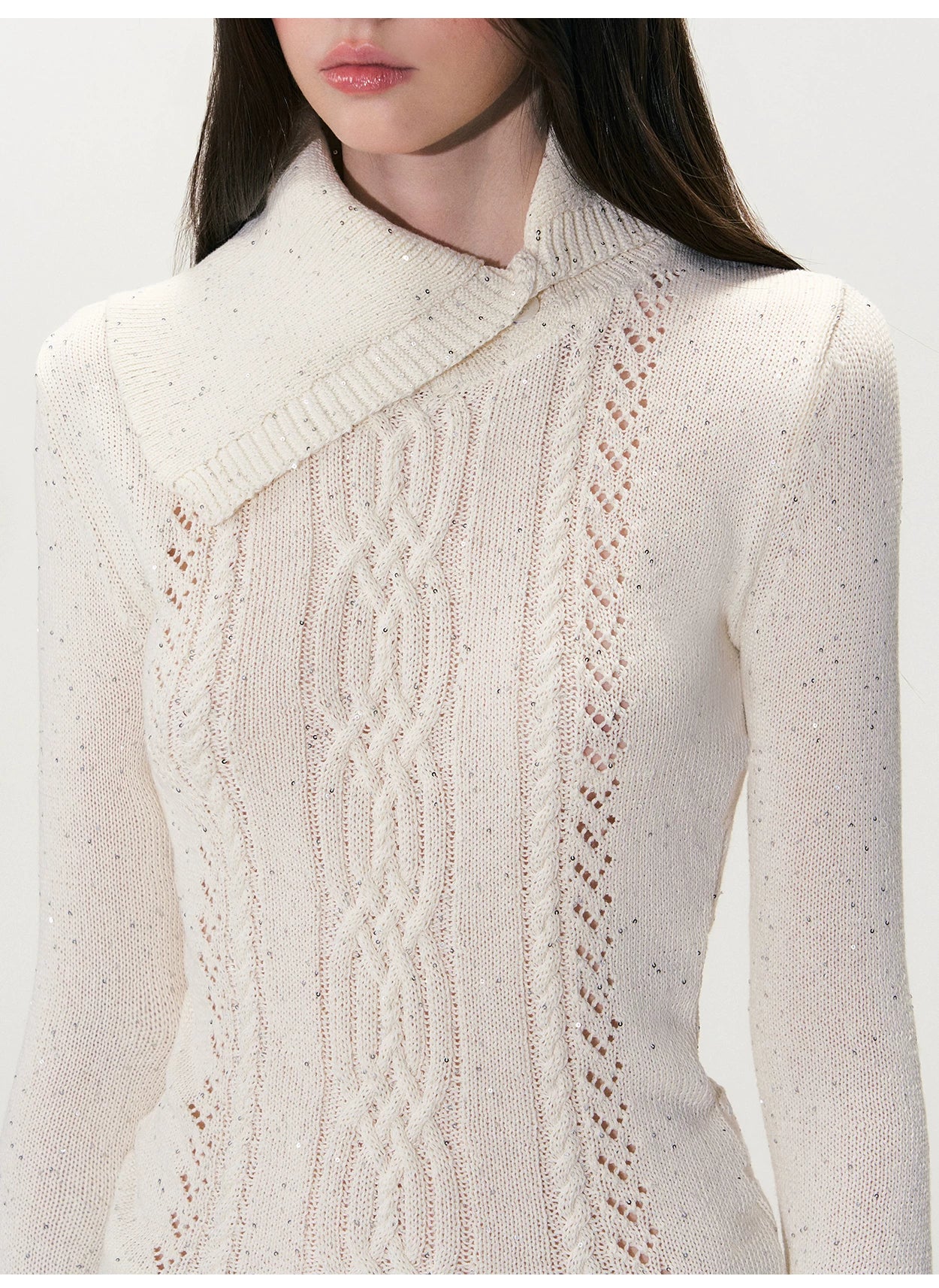 Shimmering Collared Slim-Fit Knit Sweater