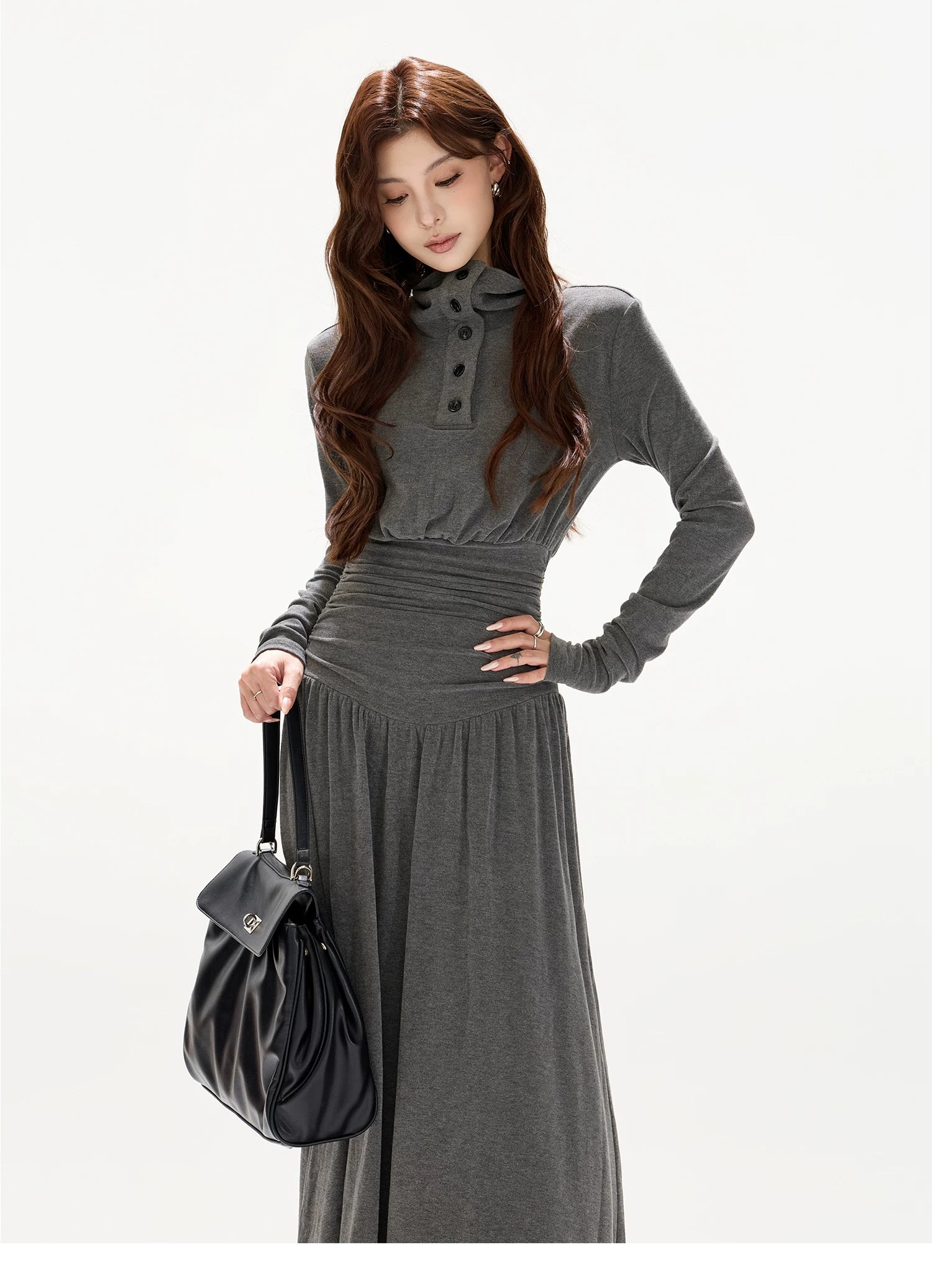 Pleated Waist-Defining A-Line Maxi Dress