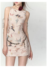 Butterfly Print Tank Top & Skirt Set - CHINASQUAD