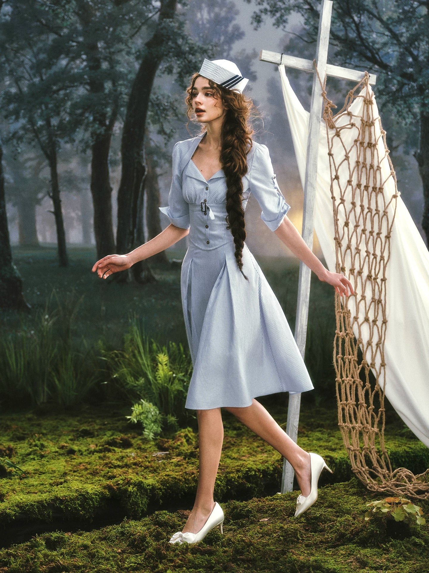 Nautical Affair French Old-Money Striped Shirt & Skirt Set