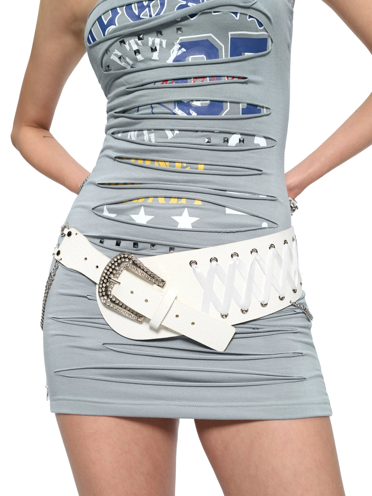 Asymmetric Logo-Embellished Chain & Ribbon Belt