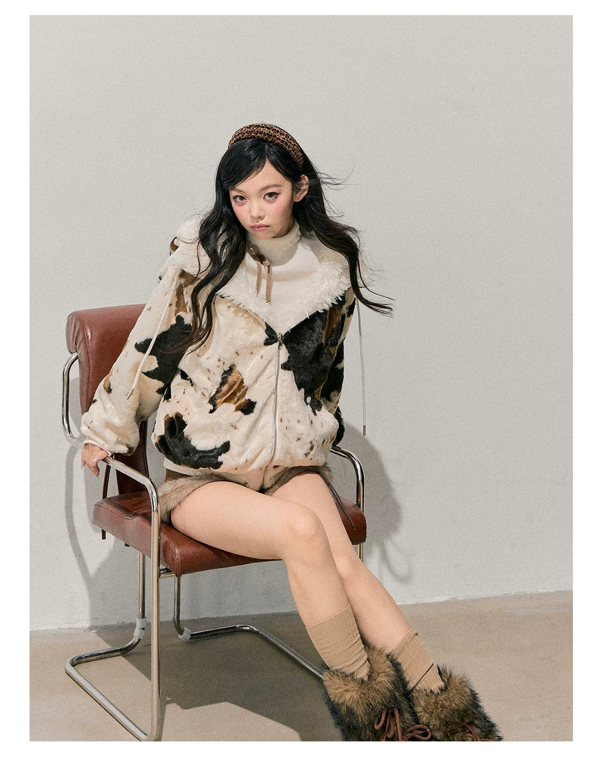 Faux-Fur Wide-Leg Winter Mini Shorts