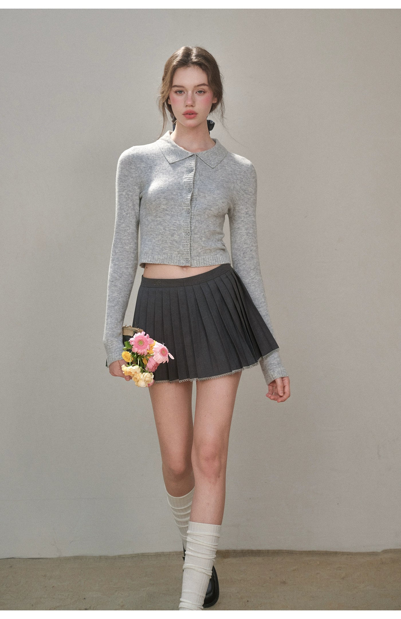 Mist-Grey Pleated Skirt