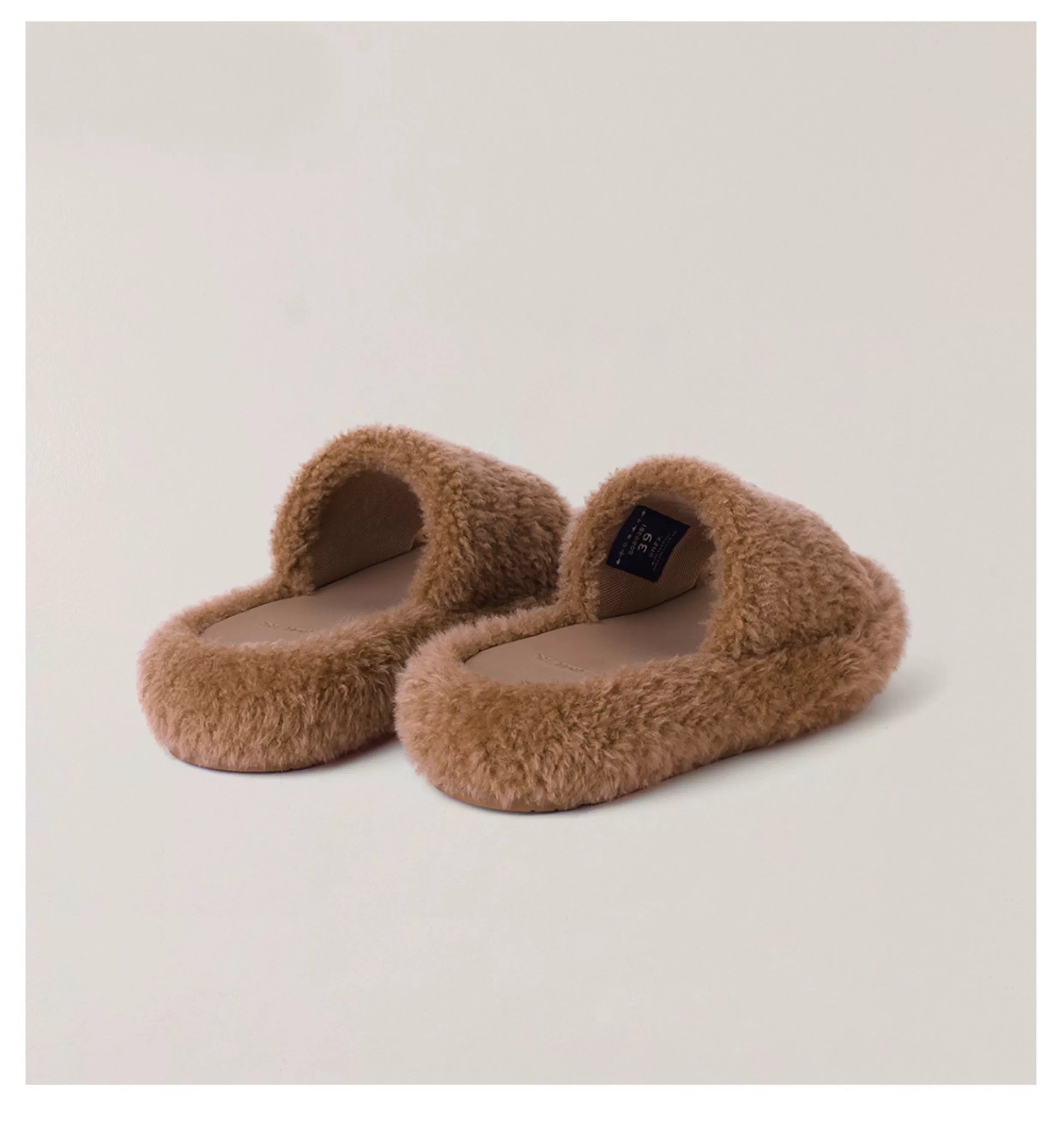Compass Shearling Slide Sculpted Cross Emblem Sandals - CHINASQUAD