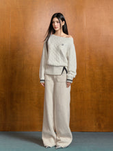 Off-Shoulder Asymmetrical Diamond Knit Sweater & Shawl Set - CHINASQUAD