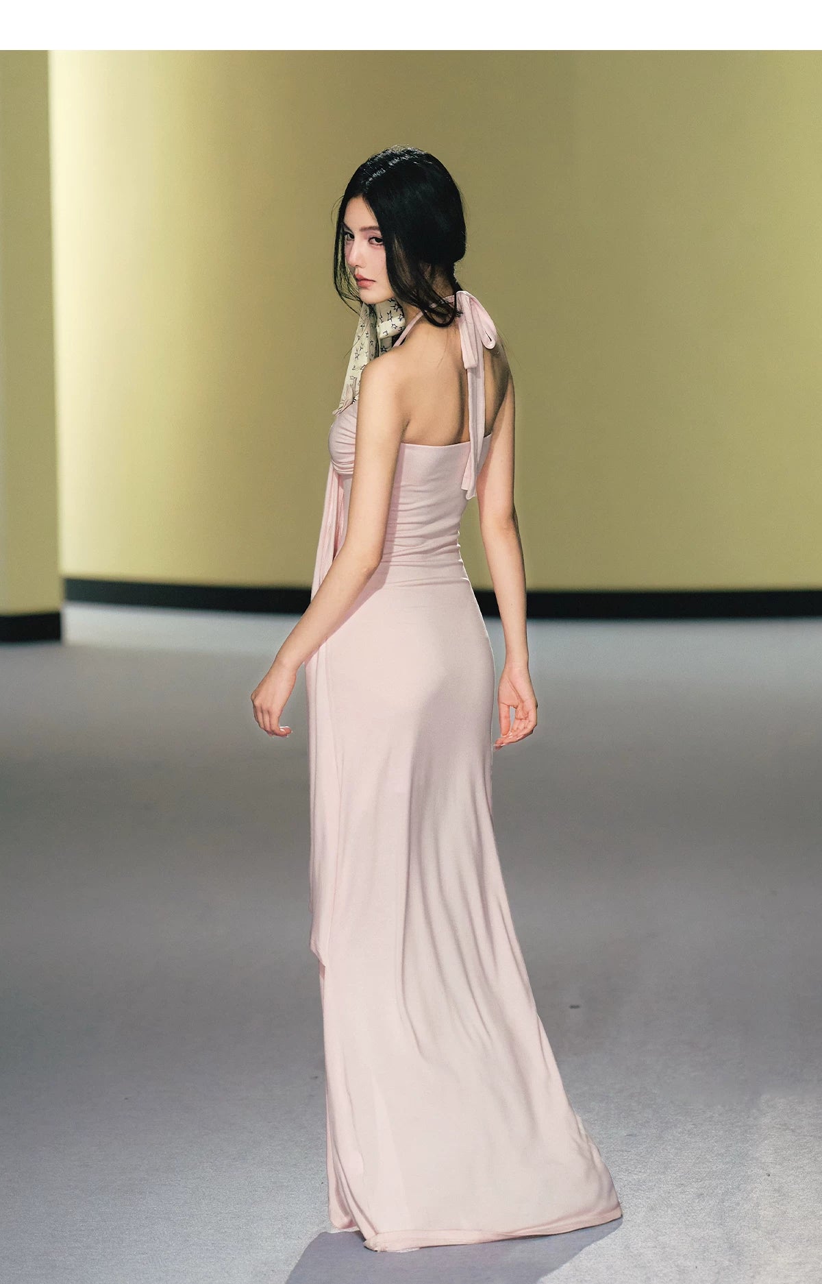 Blush Layered Halter Draped Maxi Dress