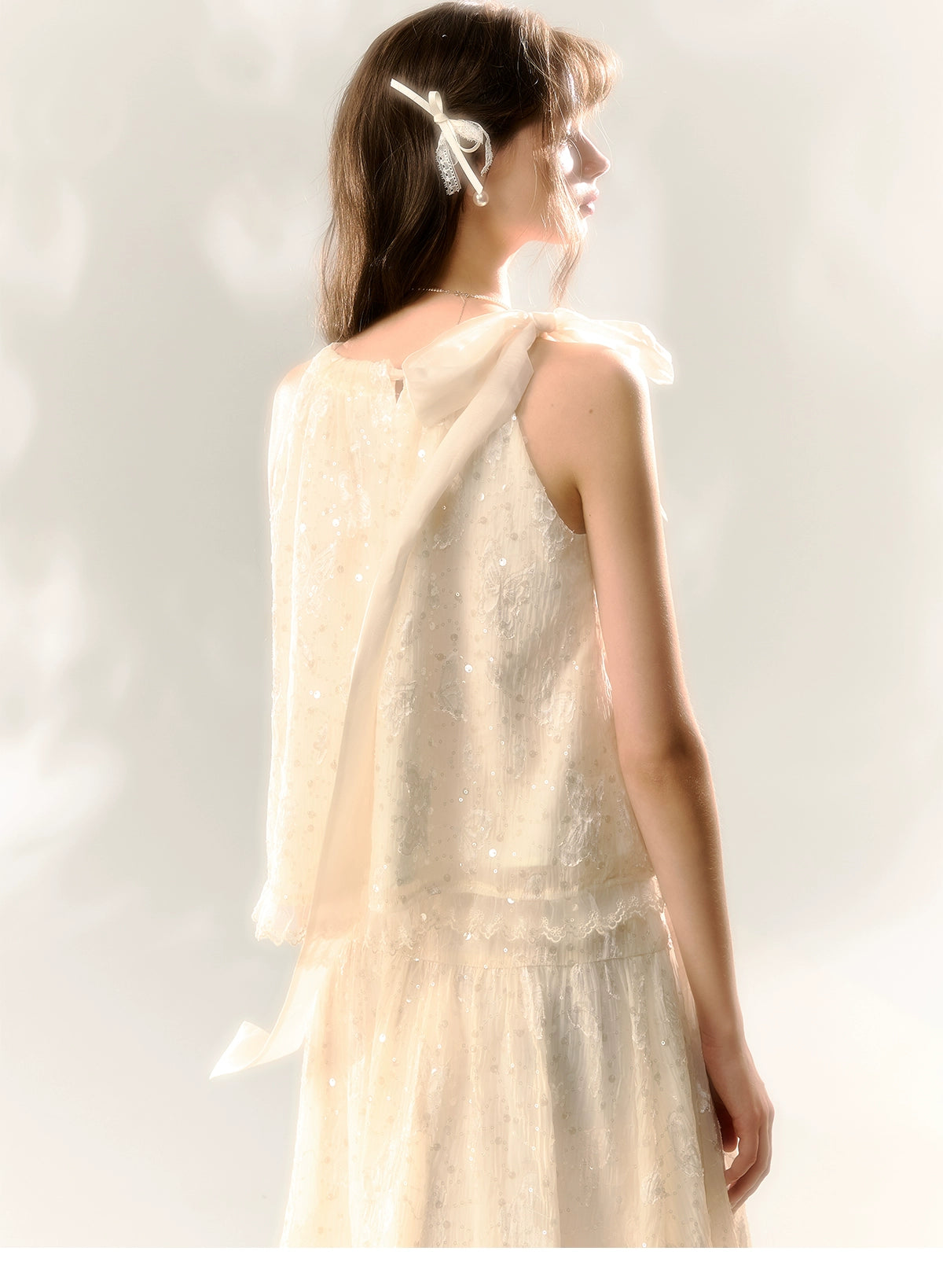 White Butterfly Lace Halter Top & Midi Skirt Set - CHINASQUAD