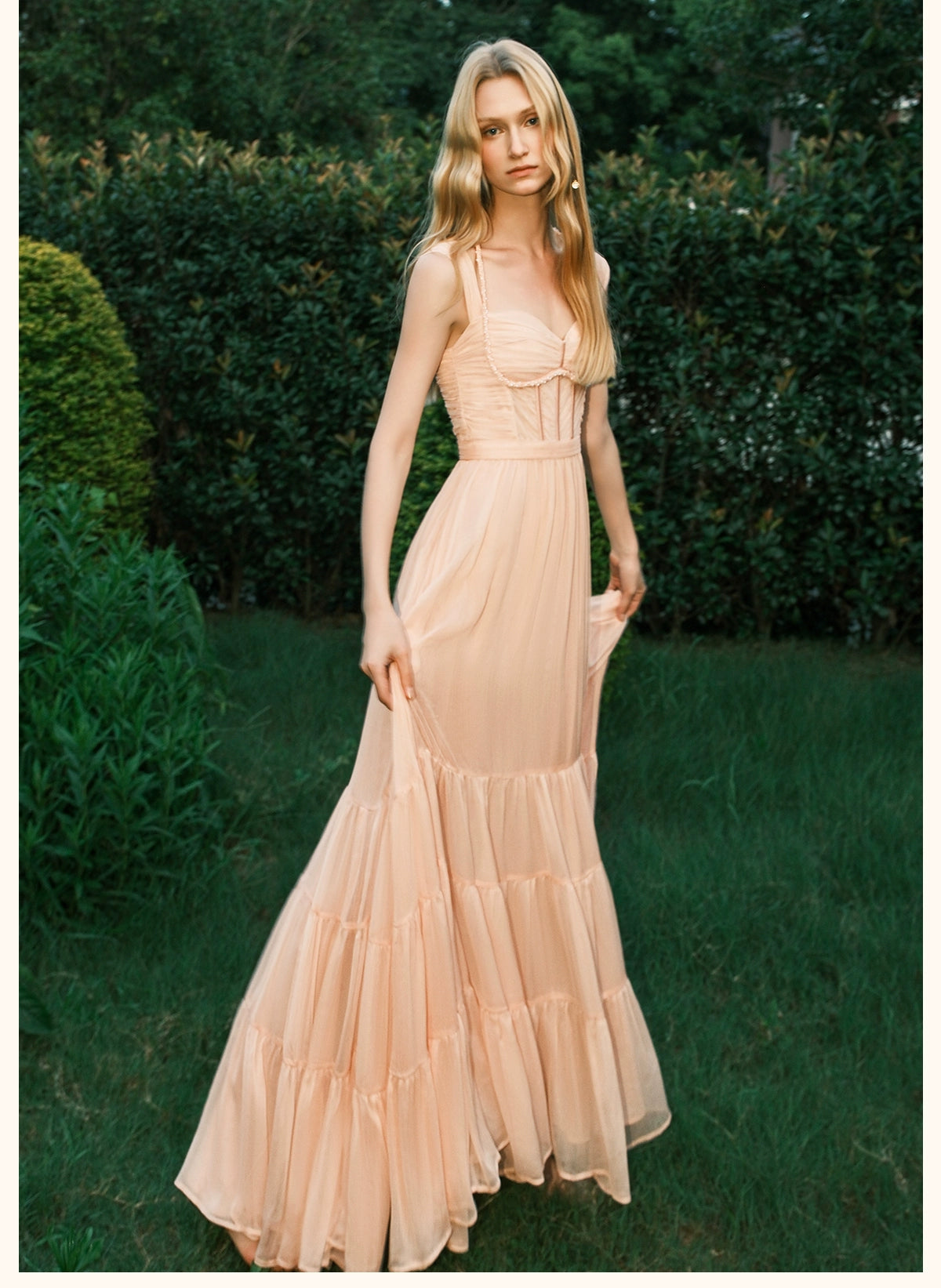 Tia Beaded Halter Chiffon Midi Dresses