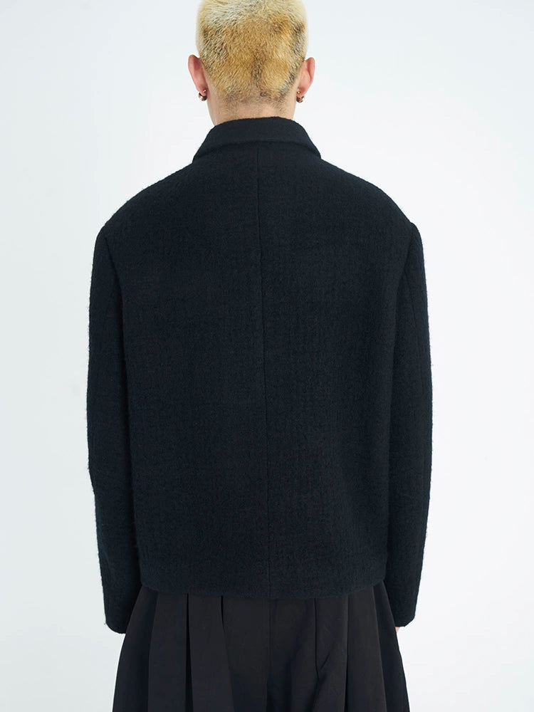 Black & Red-Brown Wool Collar Jacket - CHINASQUAD