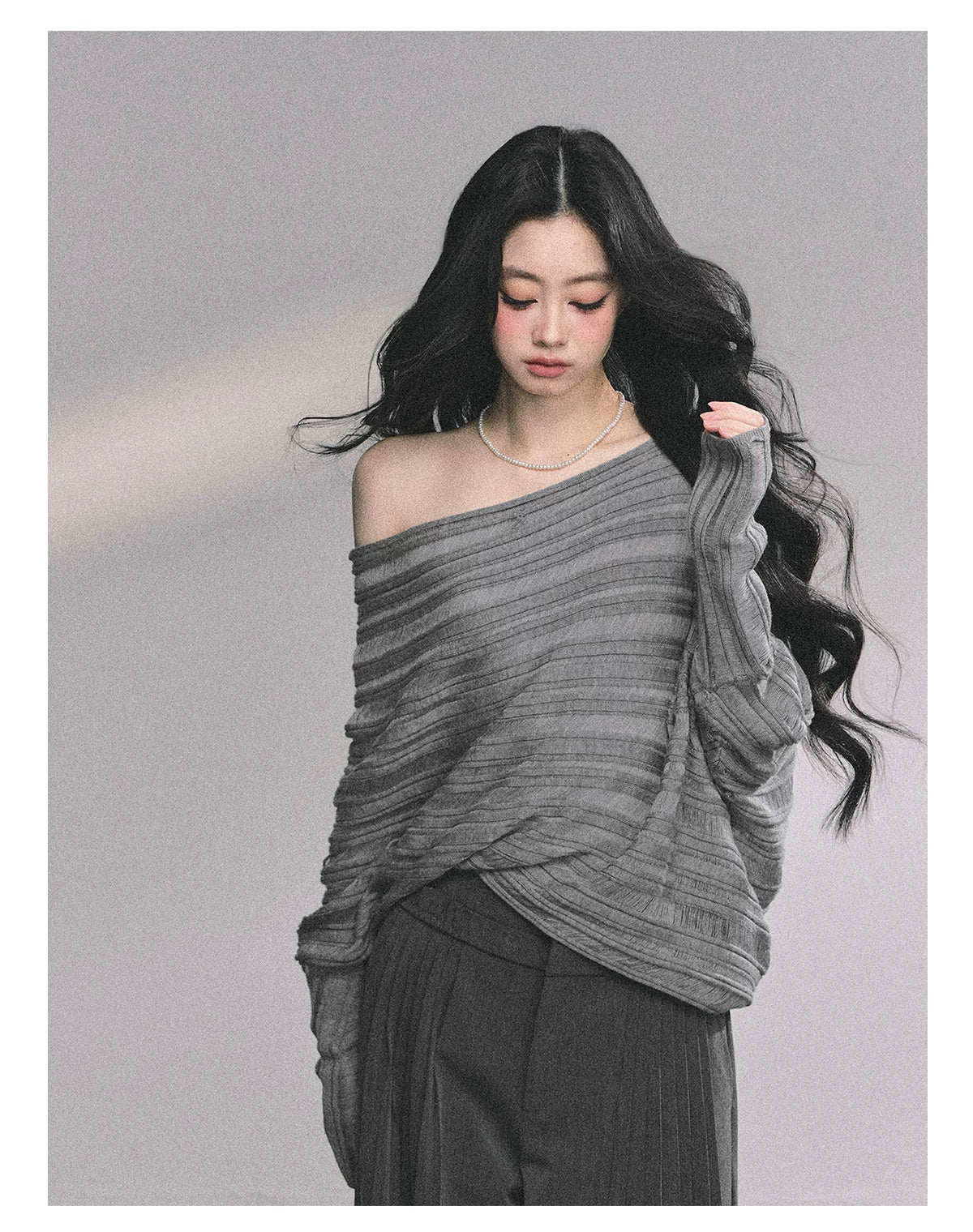 French Asymmetric Cut-Out Knit Sweater