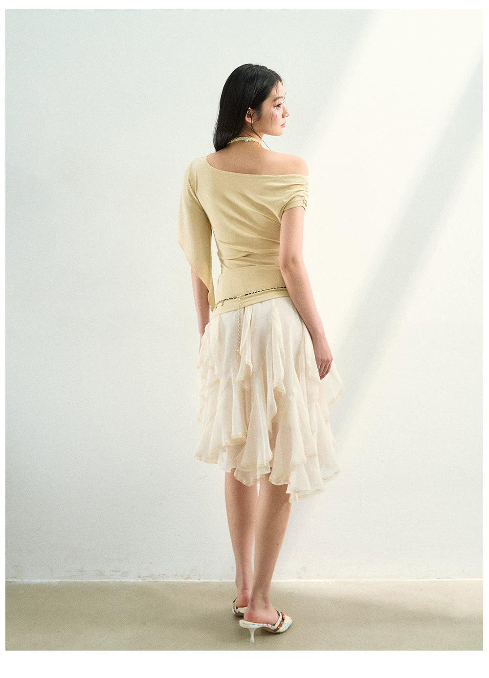 Asymmetrical Off-Shoulder Draped Blouse