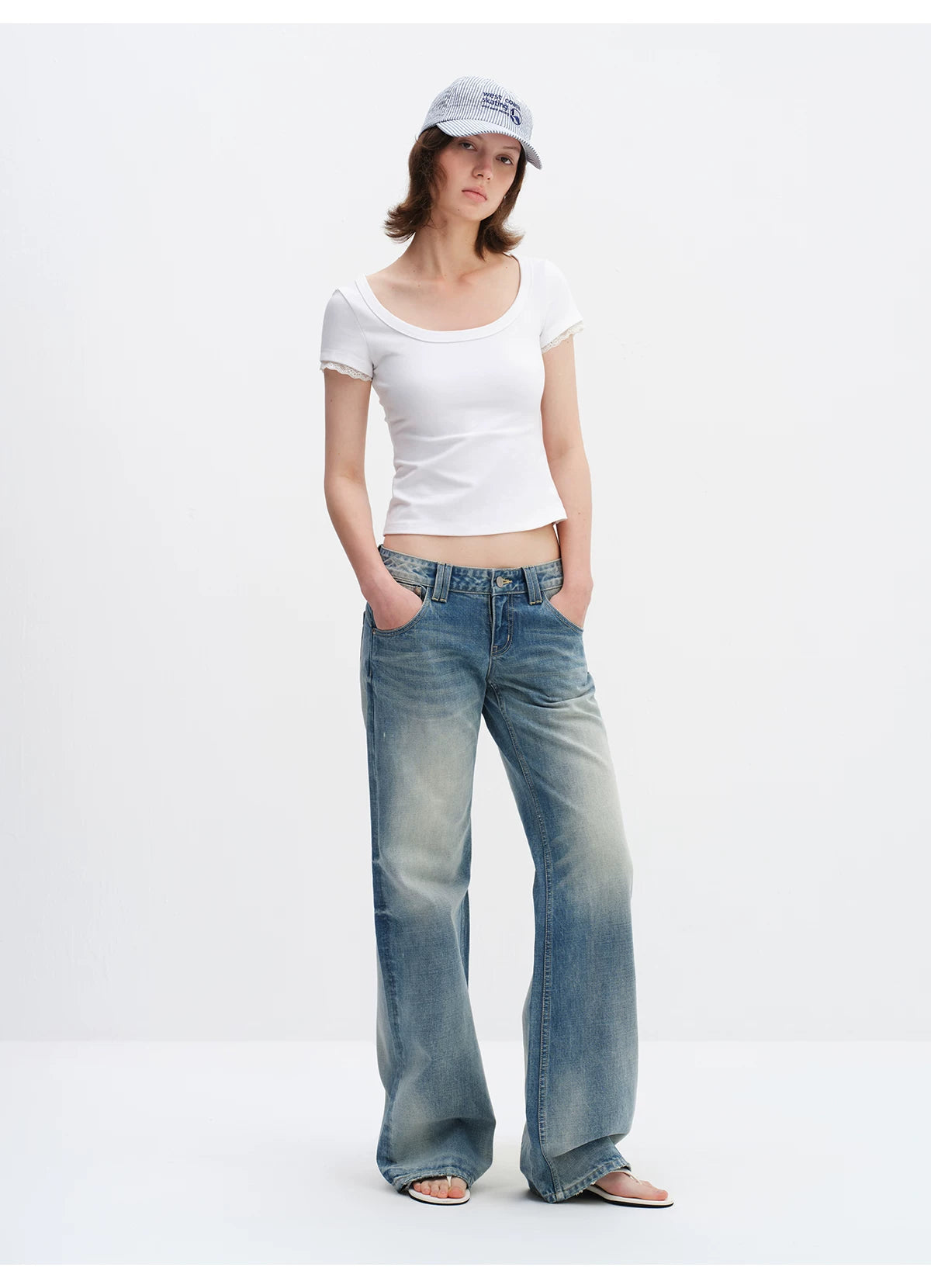 Vintage Washed Low-Rise Flared Denim Jeans