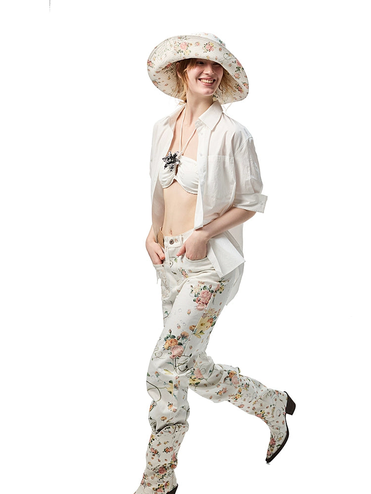 Floral Canvas Mid-Calf Western Riding Boots