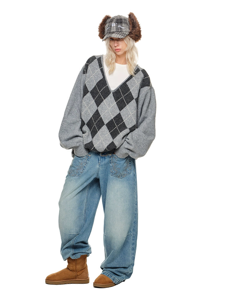 (Final Sale) Washed Denim Wide-Leg Pants - CHINASQUAD