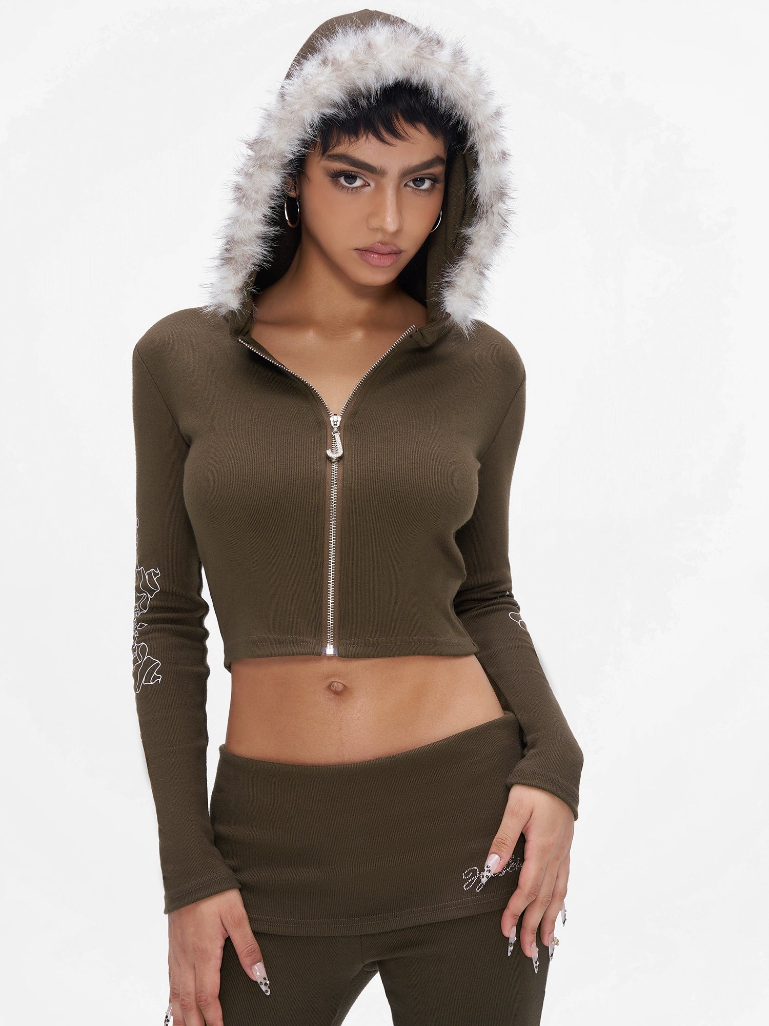 Knit Hooded Top & Flare Pants Set