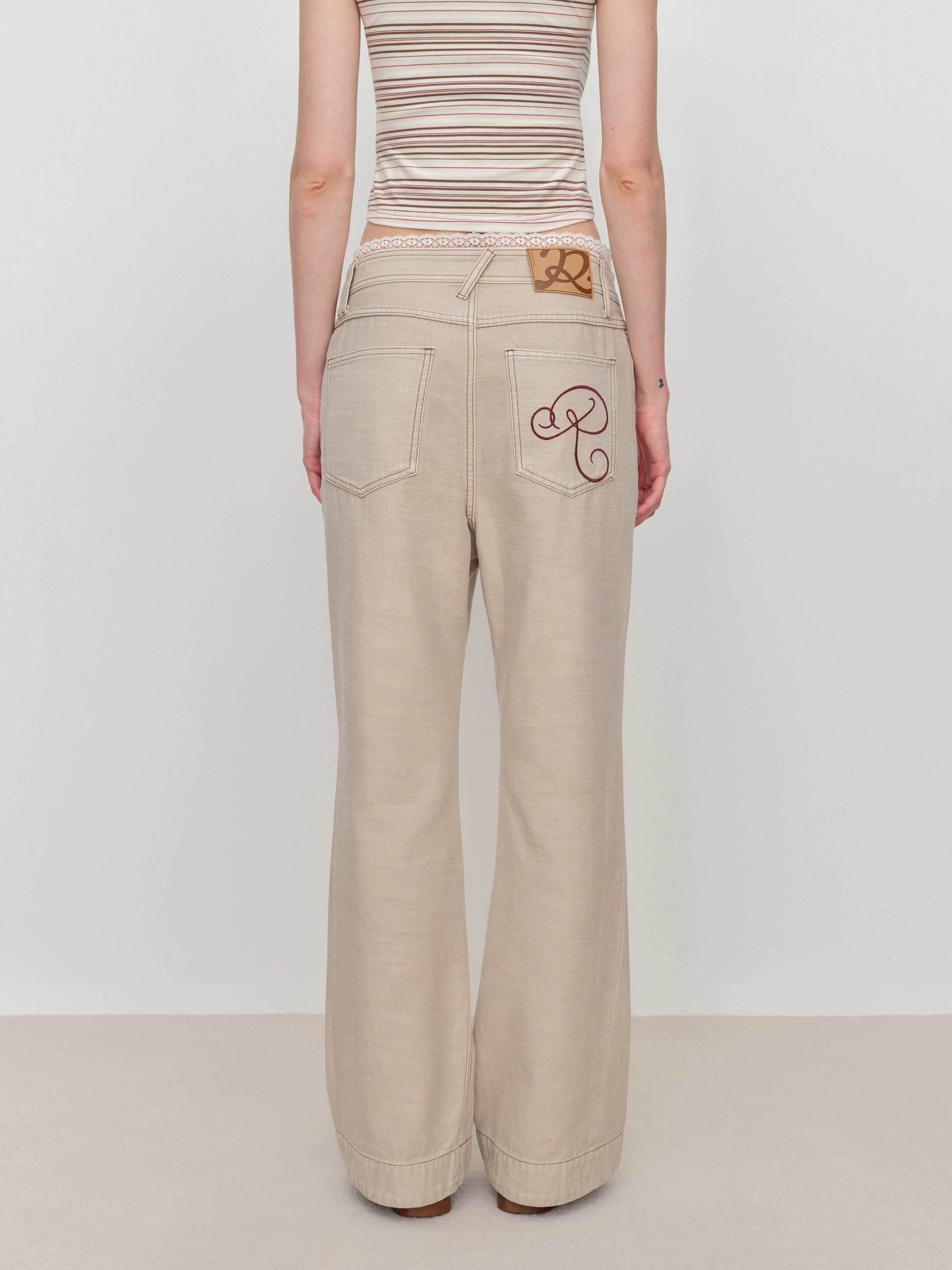 Flared Pants with Back Pocket Logo Embroidery