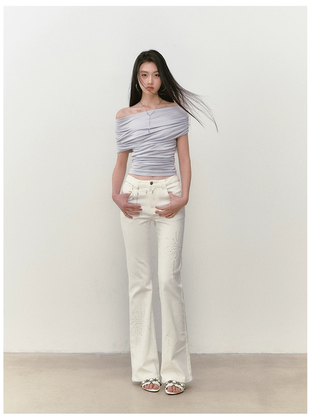 Rhinestone Firework Straight - Micro Flare Jeans