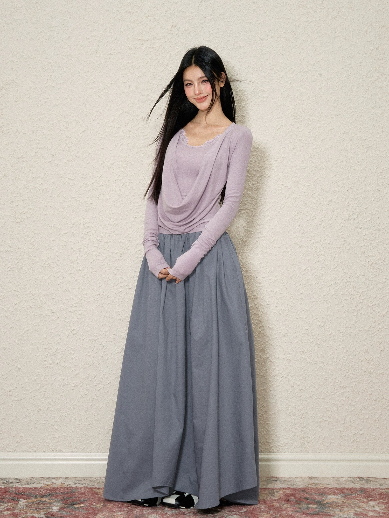 Modal Wool Blend Lace Panel Top - CHINASQUAD