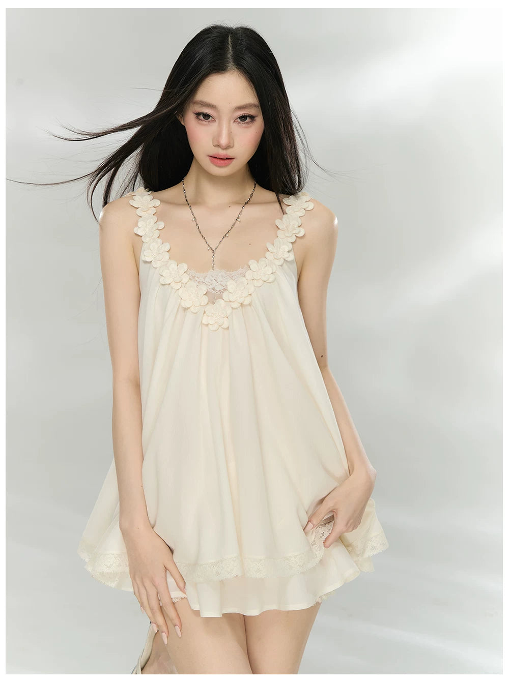 Elegant Lace-Trim V-Neck Cami & Flowing Skort Set