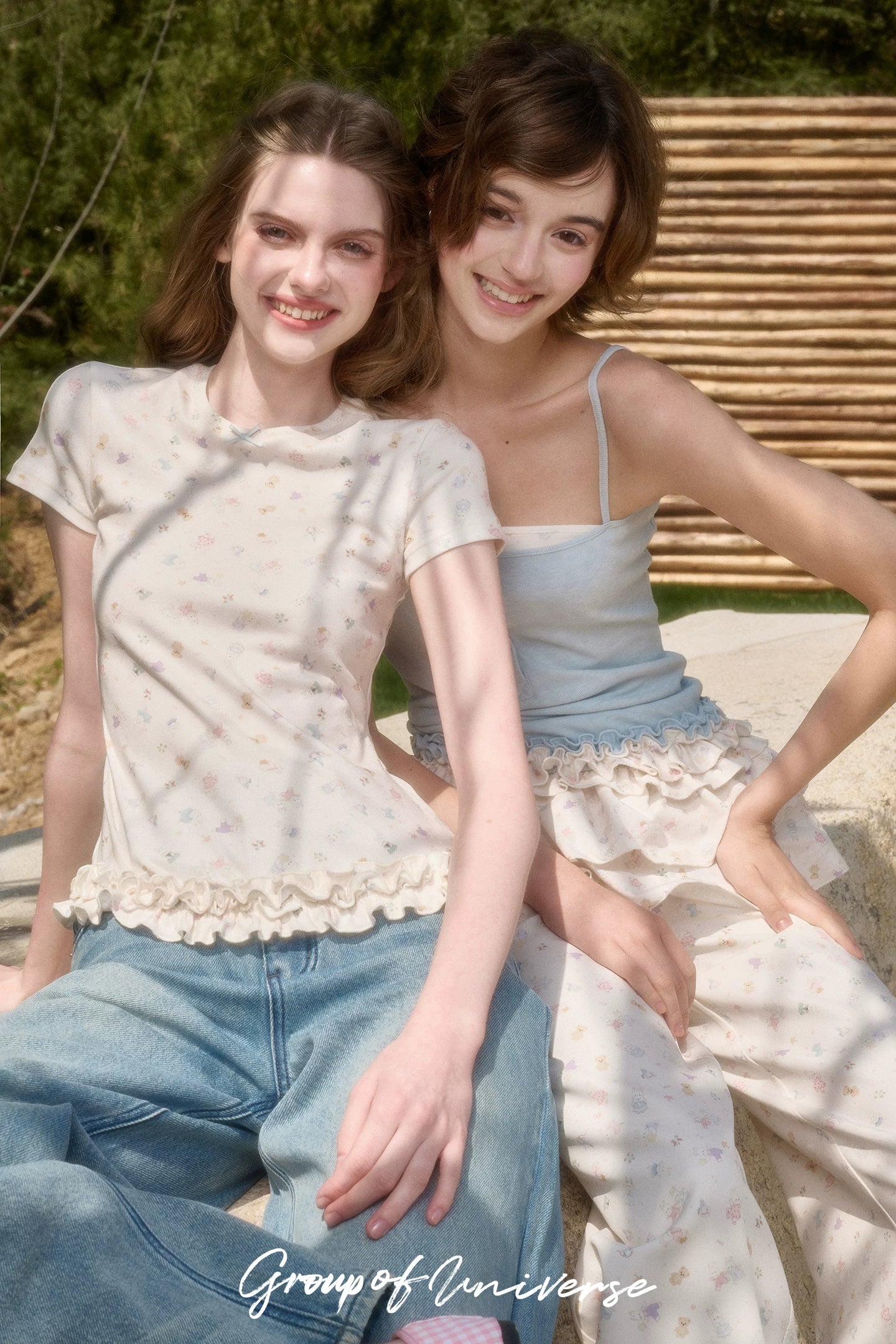 Little Bunny Ruffle Hem Printed Knit T-Shirt