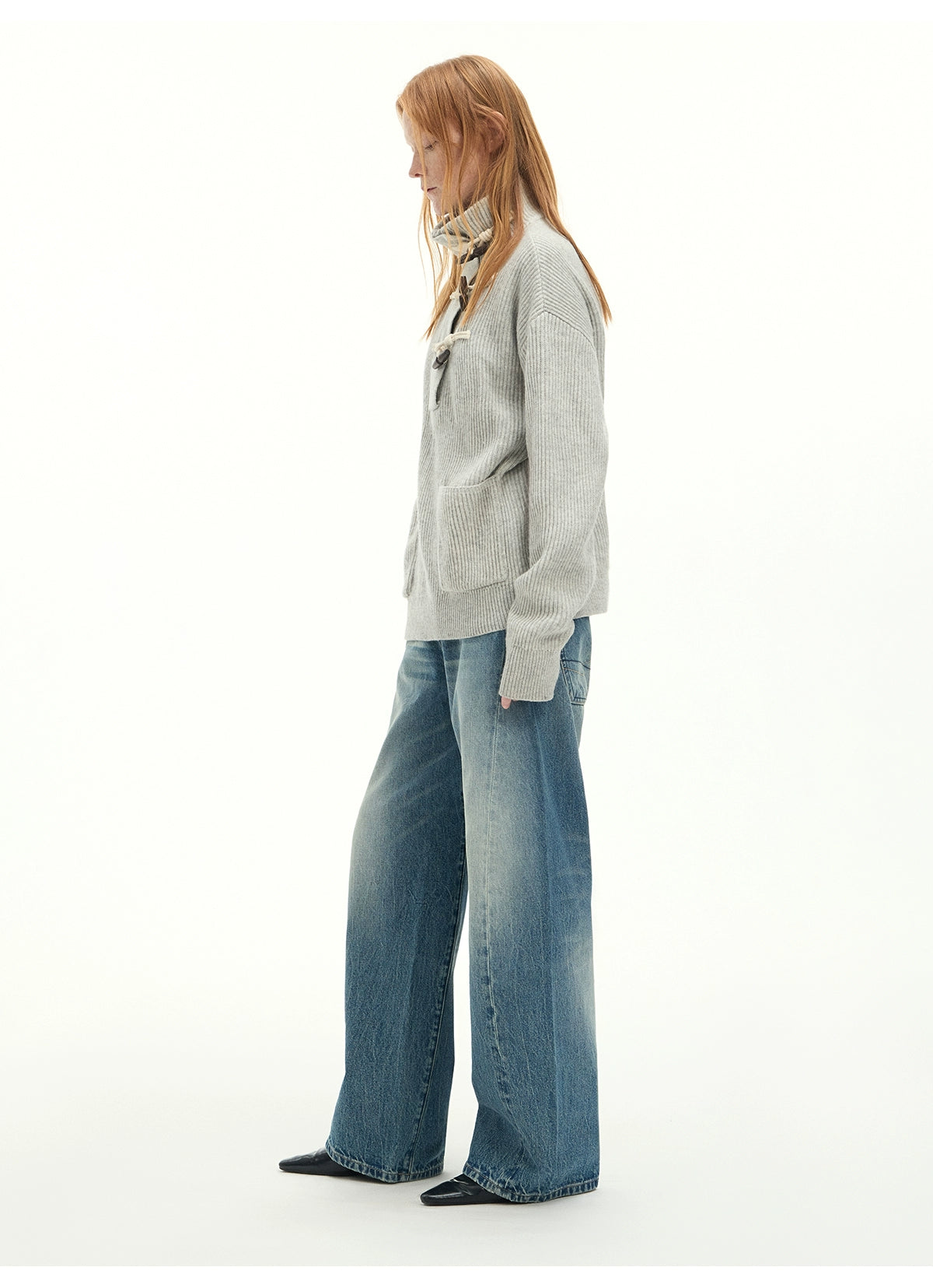 Whisker Sculpted Curved-Leg Denim Pants