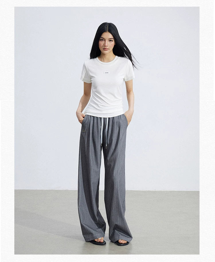 Contrast Stripe Tailored Wide-Leg Trousers