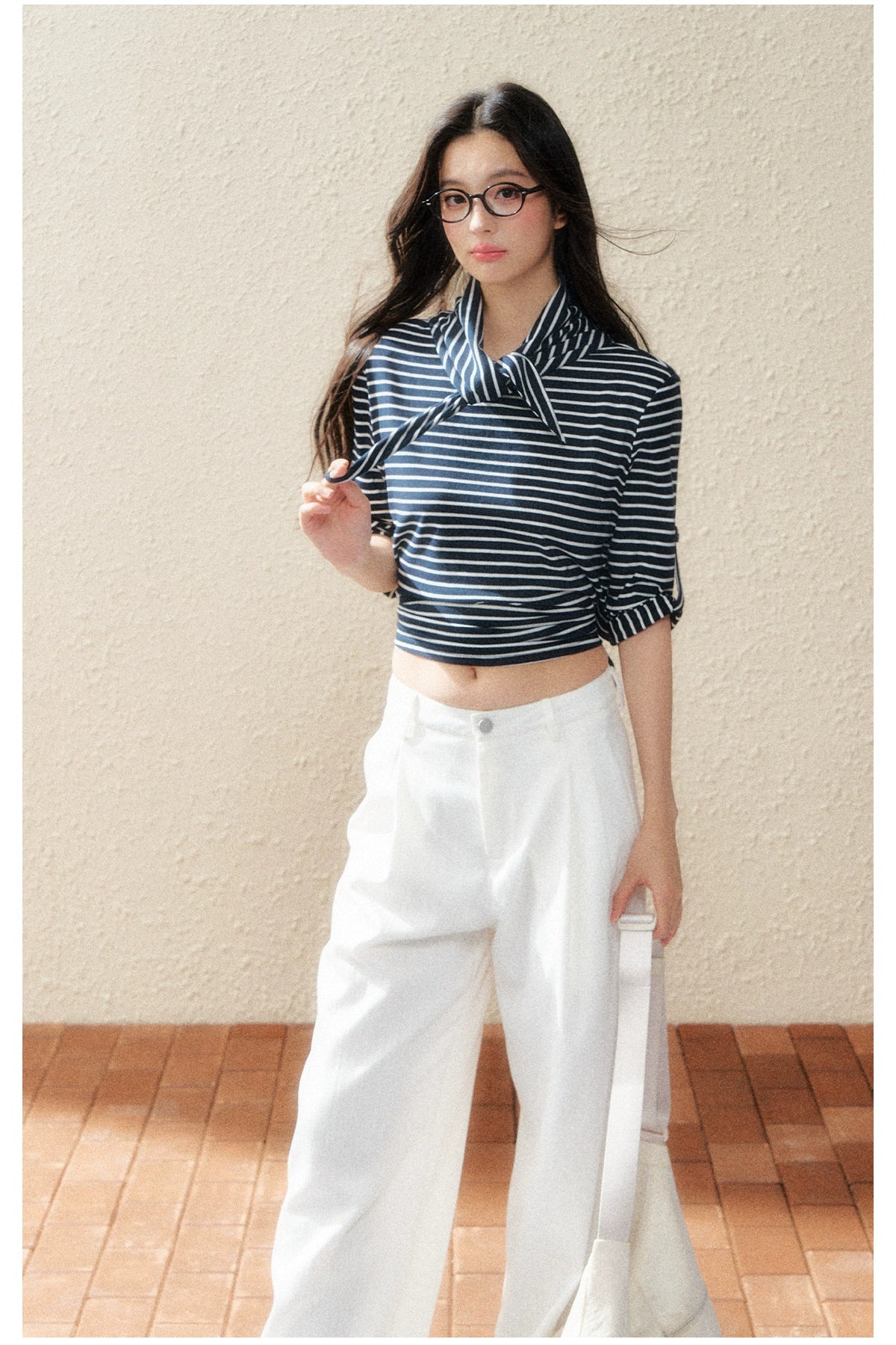 Dual-Tone Striped Knit Cropped T-Shirt - CHINASQUAD