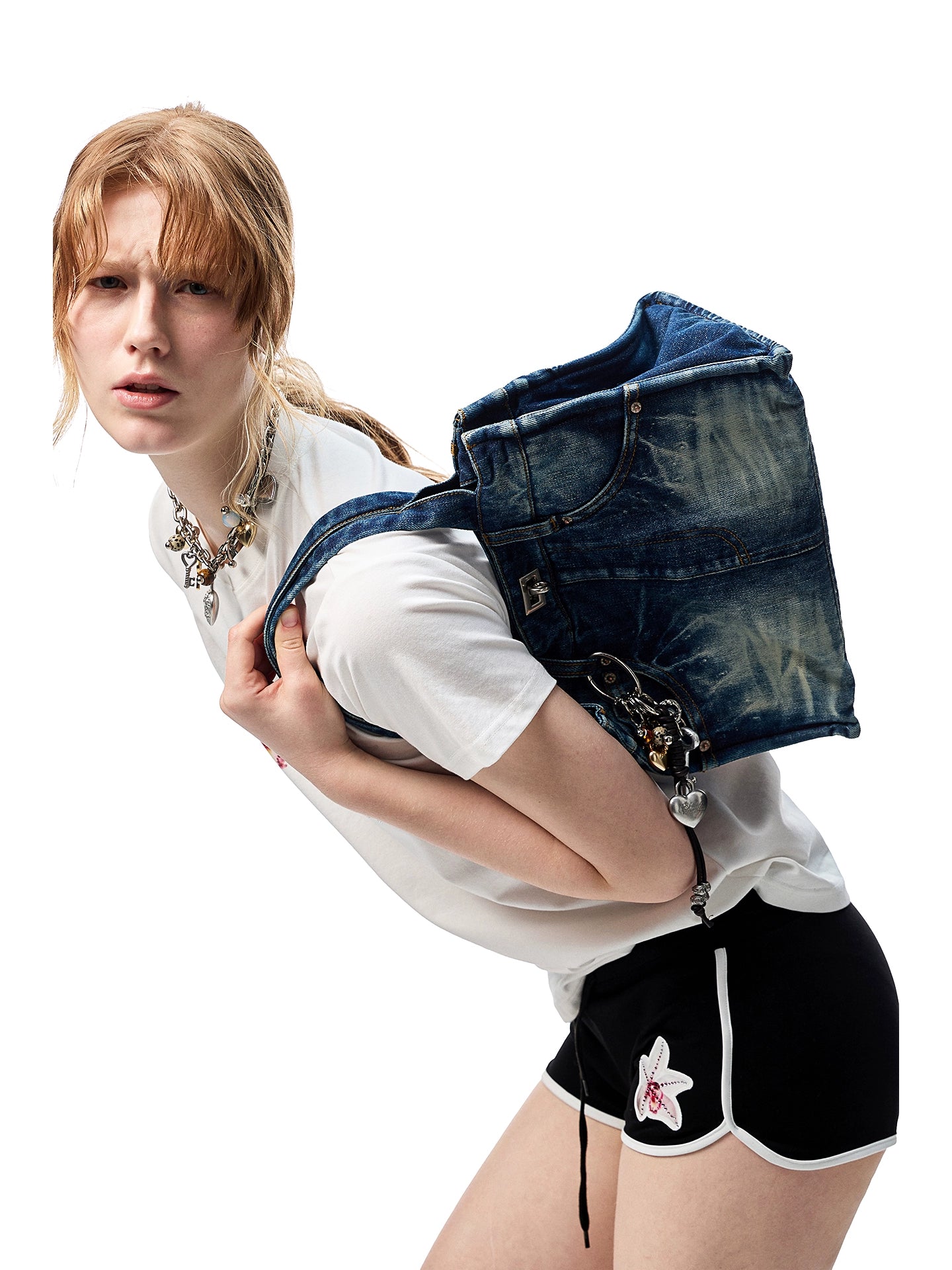 Distressed Printed Denim Tote Bag - CHINASQUAD