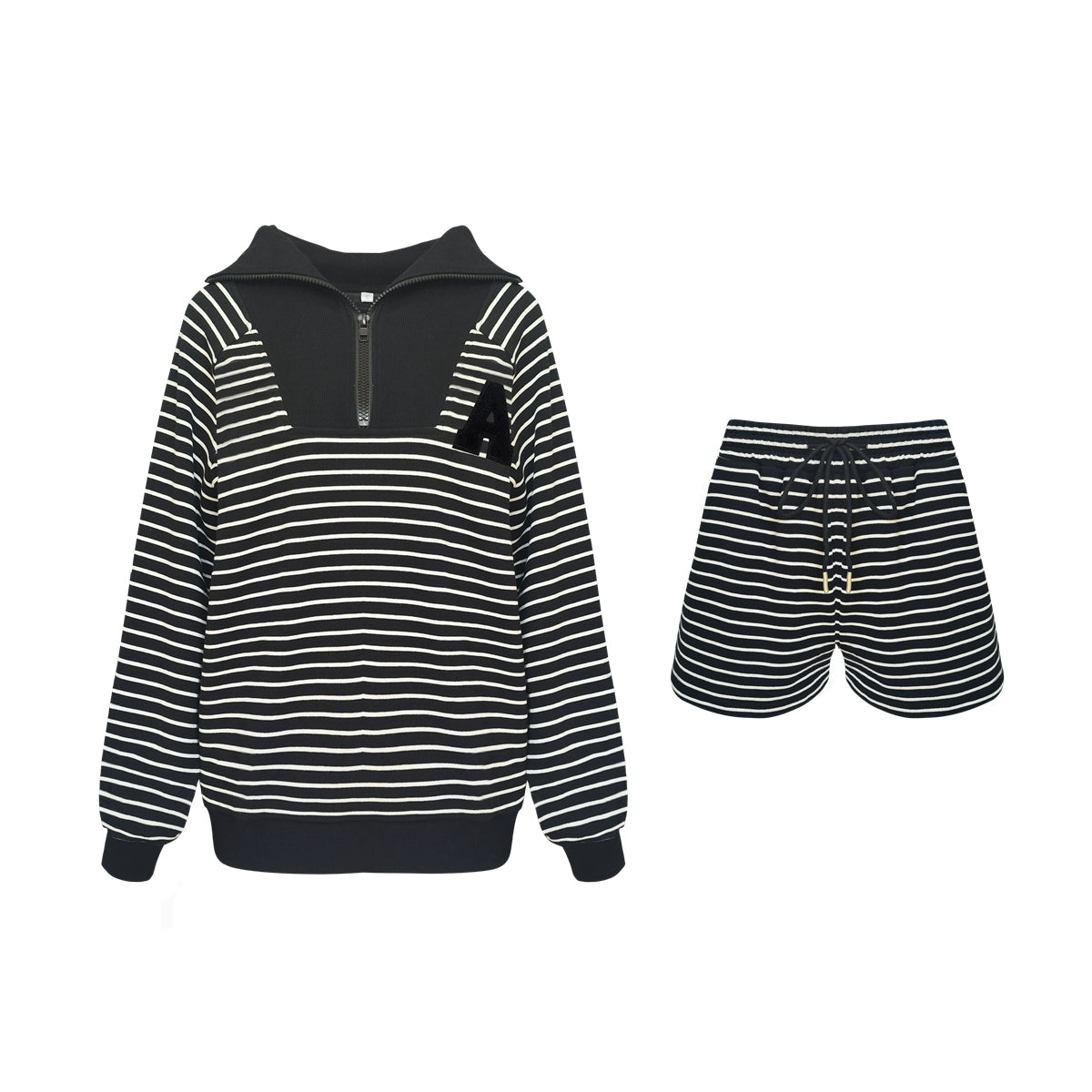 Striped Embroidered Sweatshirt & Shorts Set - CHINASQUAD