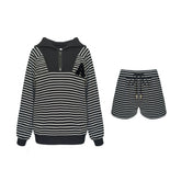 Striped Embroidered Sweatshirt & Shorts Set - CHINASQUAD