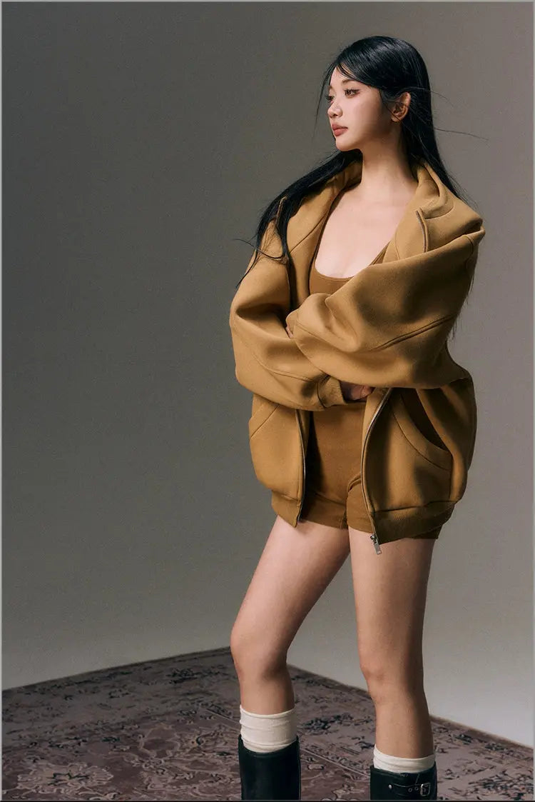 Yellow Oversize Sweatshirt & Sleeveless Jumpsuit Set - CHINASQUAD