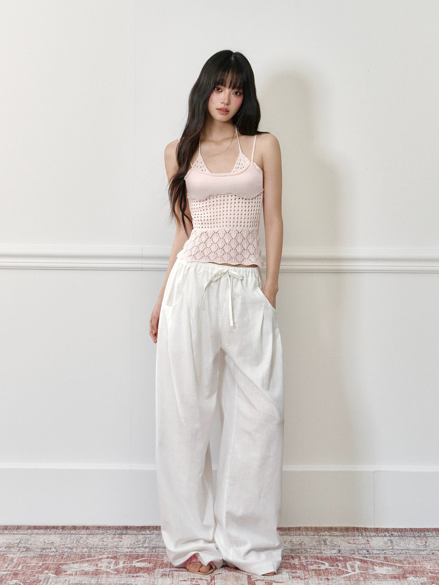 Linen Elastic Drawstring Wide-Leg Pants - CHINASQUAD