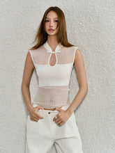 Beige & Purple Hollow-out Disk-button Knitted Vest - CHINASQUAD