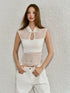 Beige & Purple Hollow-out Disk-button Knitted Vest - CHINASQUAD