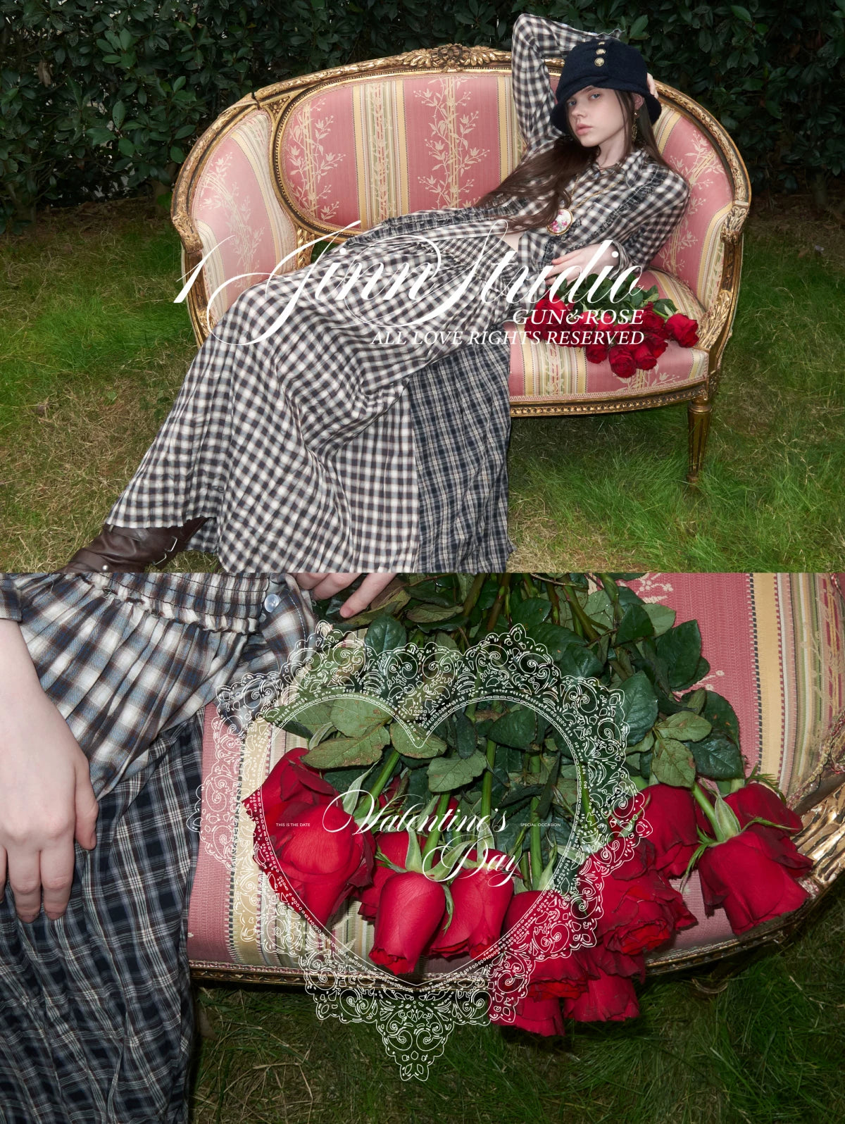 Contrast Plaid Ruffle Shirt & Long Skirt Set